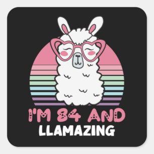 Funny Adorable Llama 84th Birthday Gift For Women Square Sticker