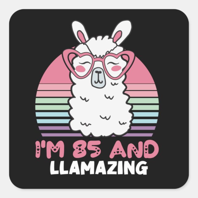 Funny Adorable Llama 85th Birthday Gift For Women Square Sticker (Front)