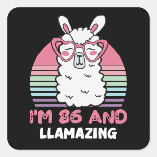 Funny Adorable Llama 86th Birthday Gift For Women Square Sticker