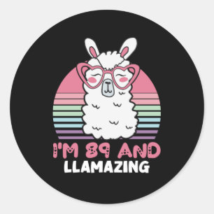 Funny Adorable Llama 89th Birthday Gift For Women Classic Round Sticker