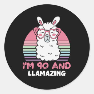 Funny Adorable Llama 90th Birthday Gift For Women Classic Round Sticker
