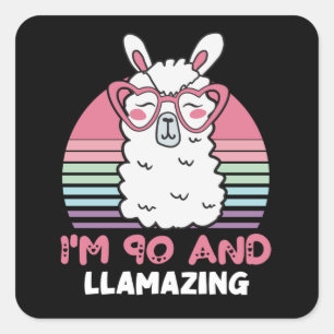 Funny Adorable Llama 90th Birthday Gift For Women Square Sticker