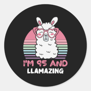 Funny Adorable Llama 95th Birthday Gift For Women Classic Round Sticker