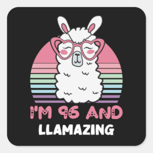 Funny Adorable Llama 96th Birthday Gift For Women Square Sticker