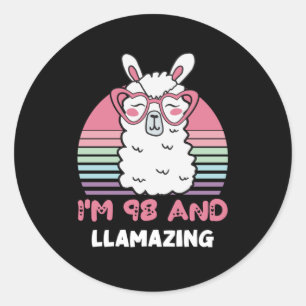 Funny Adorable Llama 98th Birthday Gift For Women Classic Round Sticker