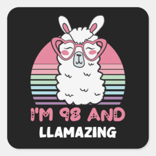 Funny Adorable Llama 98th Birthday Gift For Women Square Sticker