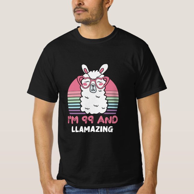 Funny Adorable Llama 99th Birthday Gift For Women T-Shirt (Front)