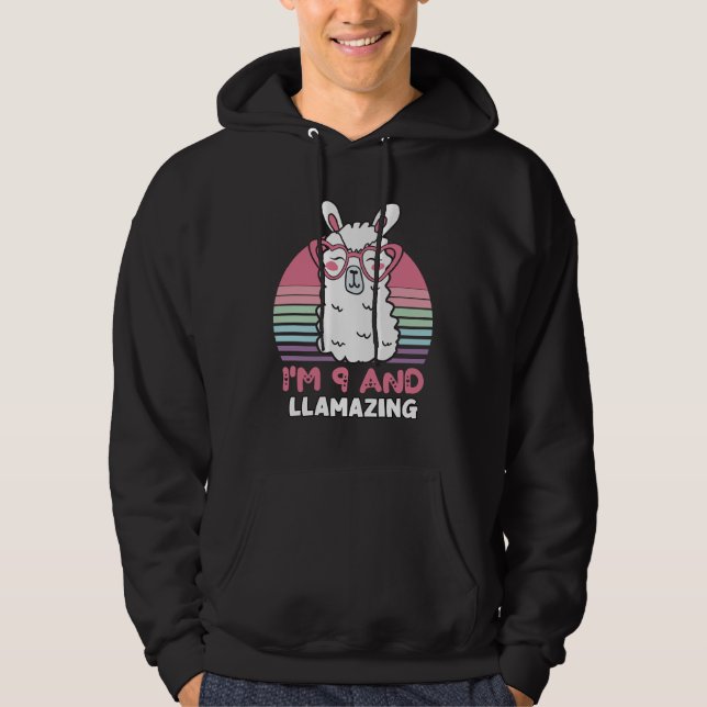 Funny Adorable Llama 9th Birthday Gift For Women Hoodie (Front)