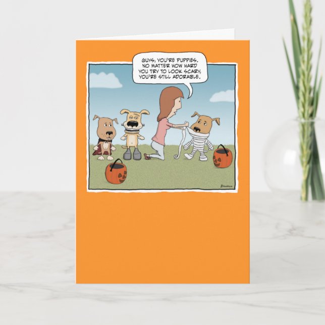 Funny Adorable Monster Puppies Halloween Card (Front)