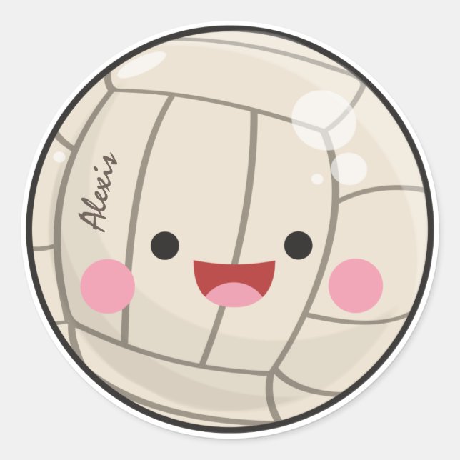 Funny Adorable Volleyball Kawaii Ball Kid's Name  Classic Round Sticker (Front)