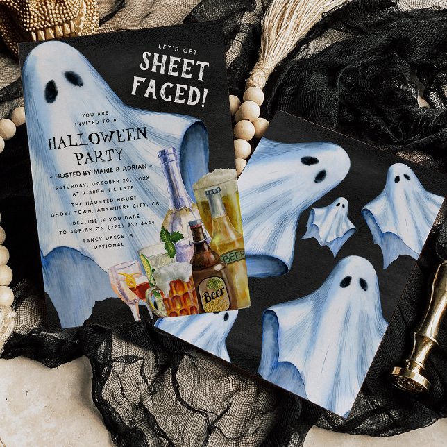 Funny Adult Ghost Sheet-faced Halloween Party Invitation (Creator Uploaded)