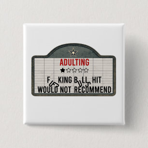 Funny Adulting One Star Review Cinema Sign 15 Cm Square Badge