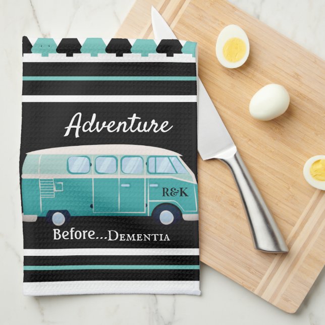 Funny "Adventure Before Dementia" Personalised Kit Tea Towel (Quarter Fold)