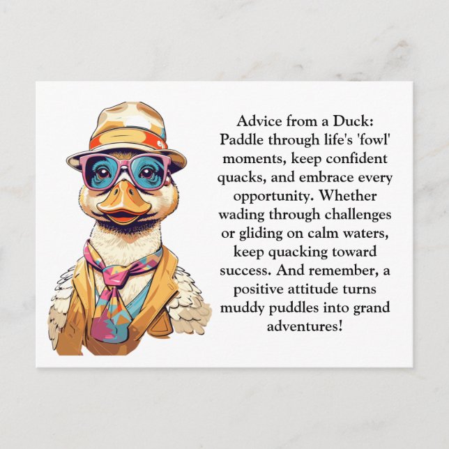 Funny Advice From A Duck  Postcard (Front)