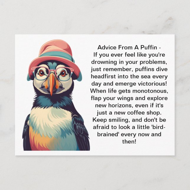Funny Advice From A Puffin Postcard (Front)