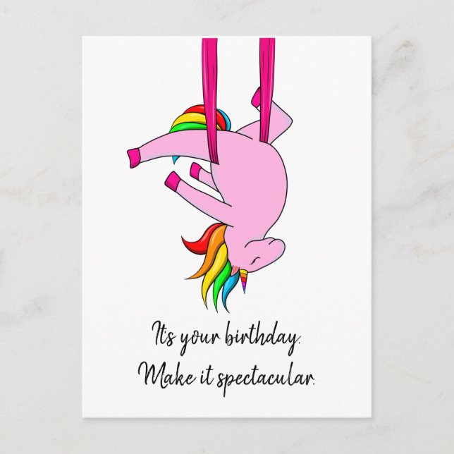 Funny Aerial Silks Unicorn Birthday Postcard (Front)