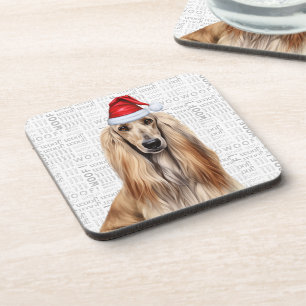 Funny Afghan Hound Dog Woof Word Art Holiday Coaster