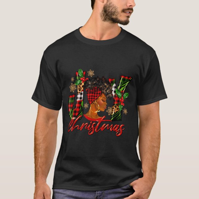 Funny African American Joy Christmas Black Woman A T-Shirt (Front)