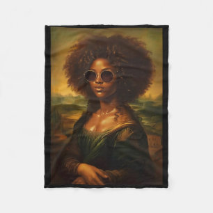 Funny African American Mona Lisa Painting Art Blac Fleece Blanket