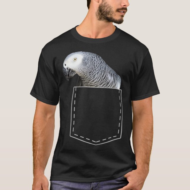 Funny African Grey Parrot Tshirt Pocket Grey Tee (Front)