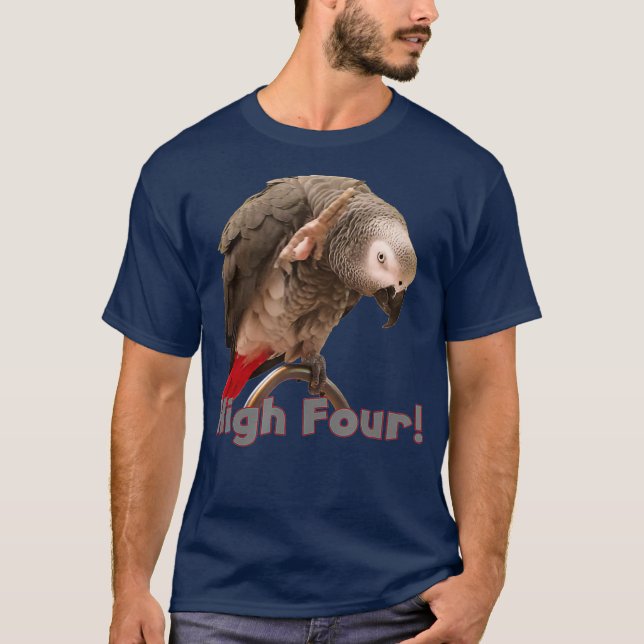 Funny African Grey Parrot Waving High Four T-Shirt (Front)