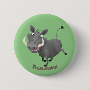 Funny african warthog pig cartoon illustration 6 cm round badge