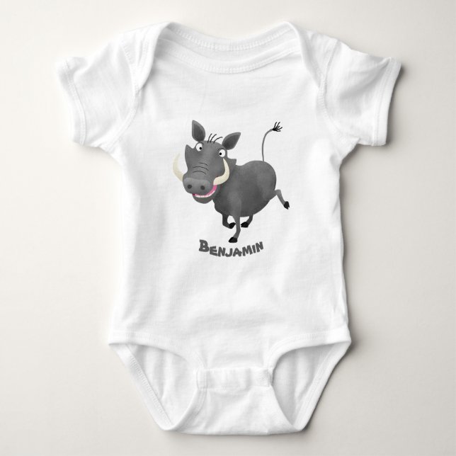 Funny african warthog pig cartoon illustration baby bodysuit (Front)