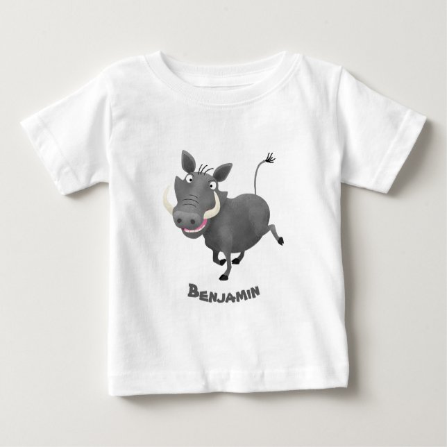 Funny african warthog pig cartoon illustration baby T-Shirt (Front)
