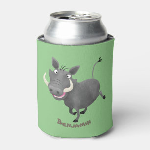 Funny african warthog pig cartoon illustration can cooler