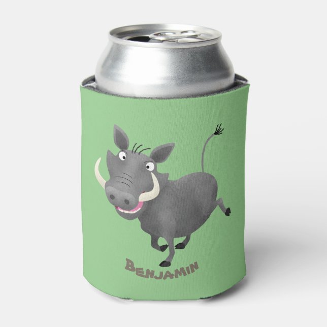 Funny african warthog pig cartoon illustration can cooler (Can Front)