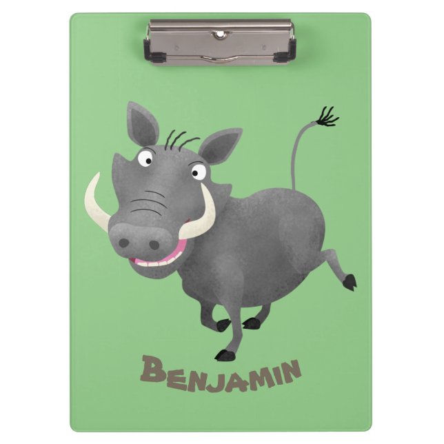 Funny african warthog pig cartoon illustration clipboard (Front)
