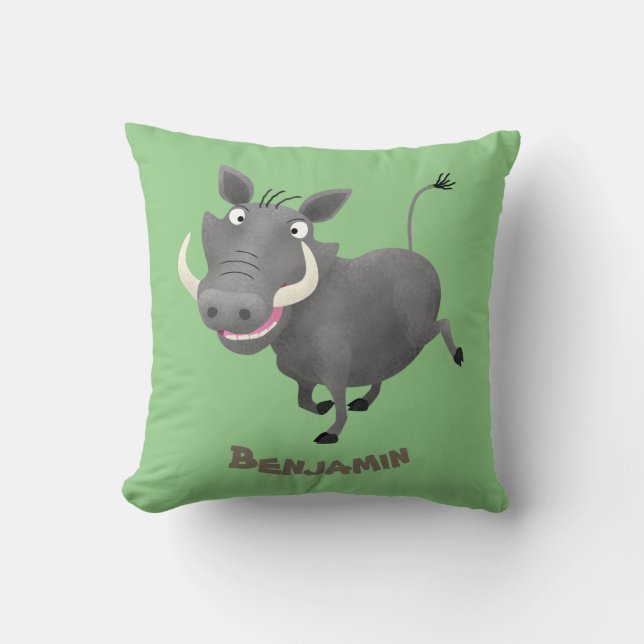 Funny african warthog pig cartoon illustration cushion (Front)