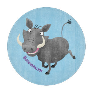 Funny african warthog pig cartoon illustration cutting board