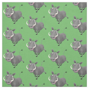 Funny african warthog pig cartoon illustration fabric