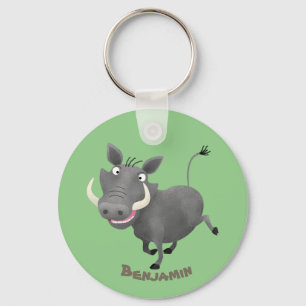 Funny african warthog pig cartoon illustration key ring