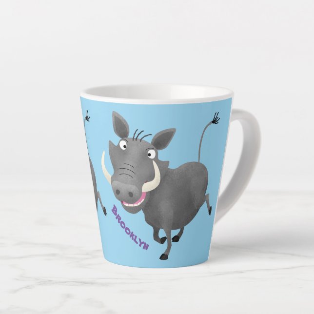 Funny african warthog pig cartoon illustration latte mug (Right Angle)