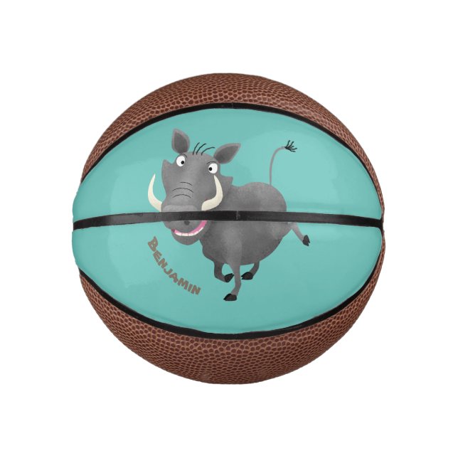 Funny african warthog pig cartoon illustration mini basketball (Front)