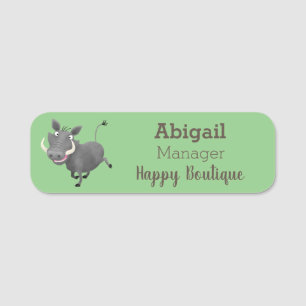 Funny african warthog pig cartoon illustration name tag