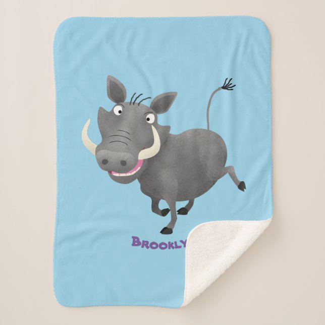 Funny african warthog pig cartoon illustration  sherpa blanket (Front)