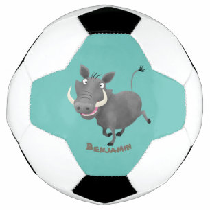 Funny african warthog pig cartoon illustration soccer ball