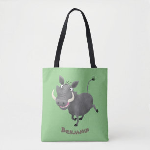 Funny african warthog pig cartoon illustration tote bag
