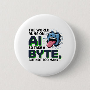 Funny AI Byte Quote – Tech Geek Humour 6 Cm Round Badge