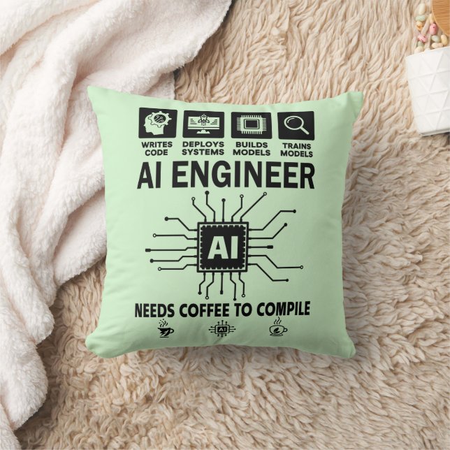 Funny AI Engineer Lover Needs Coffee To Compile Cushion (Blanket)