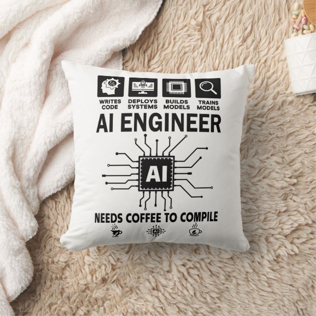 Funny AI Engineer Lover Needs Coffee To Compile Cushion (Blanket)