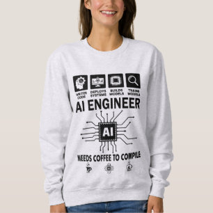 Funny AI Engineer Lover Needs Coffee To Compile Sweatshirt