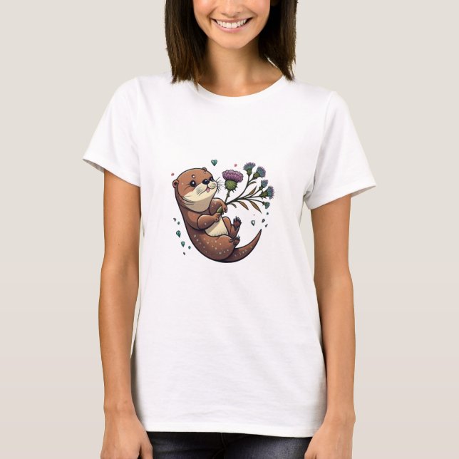 Funny AI Generated Otter and Thistle T-Shirt (Front)