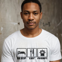 Funny AI Prompting T-Shirt | Black White Robot Eat