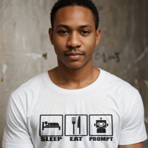 Funny AI Prompting T-Shirt   Black White Robot Eat