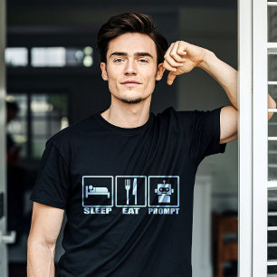 Funny AI Prompting T-Shirt   Black White Robot Eat