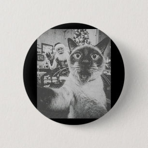 Funny Ai Siamese Cat Selfie With Santa Claus Chris 6 Cm Round Badge